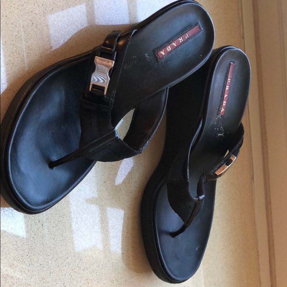 PRADA Black platform thong sandal size 37 1/2
